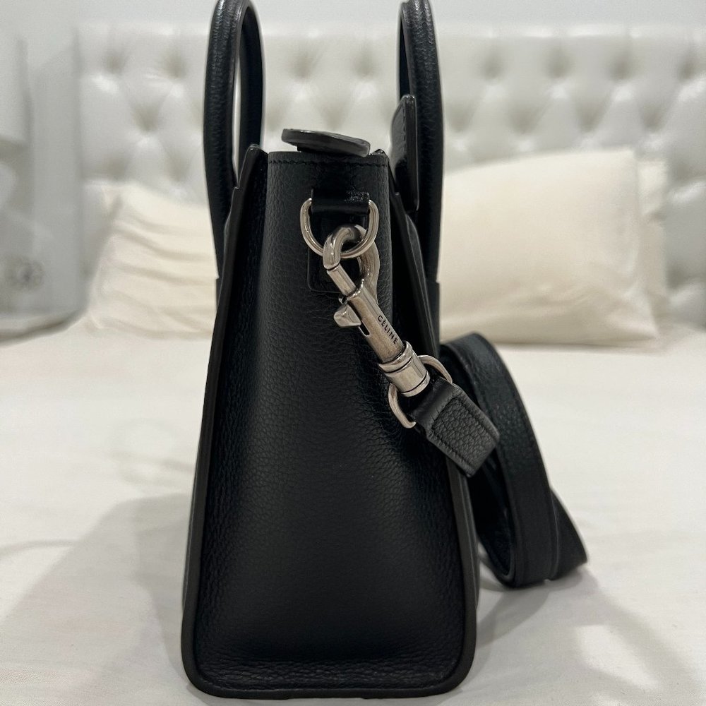 CELINE Drummed Calfskin Nano Luggage Black Bag - Picture 4 of 15